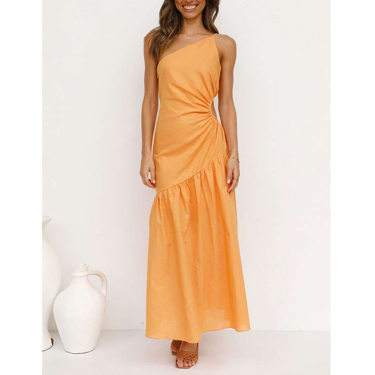 Sexy One-shoulder Strap Cut-out Waist Fish Tail Summer Beachwear Party Maxi Dress N21740
