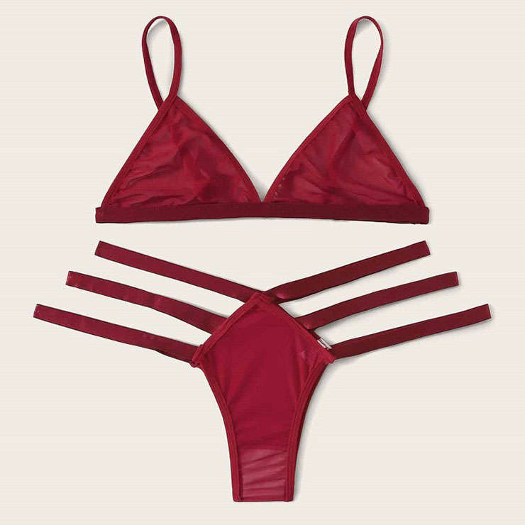 Sexy Spaghetti Straps Triangle Bralette and Strappy Thong Underwear Lingerie N22007