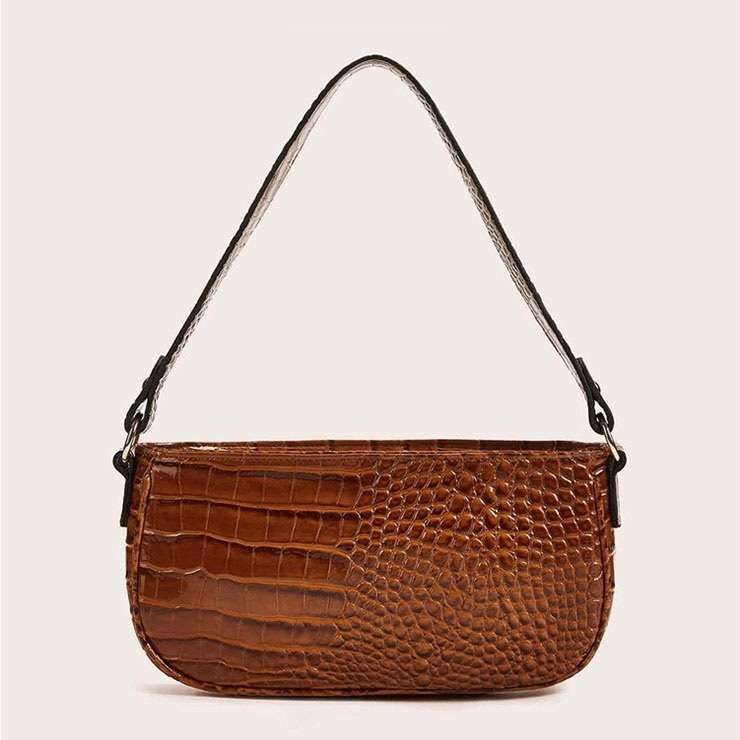 Women's Simplicity Light-brown Crocodile Pattern Shoulder Bag Zipper Underarm HandBag N20704