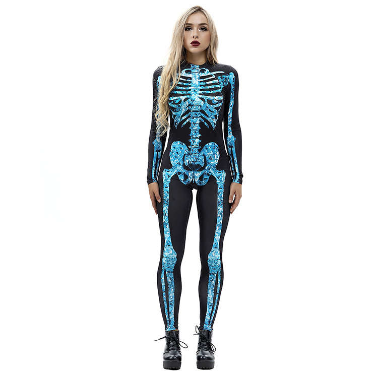 Horrible Skull Printed Unitard 3D Digital Printed Skeleton Bodysuit Halloween Costume N18233