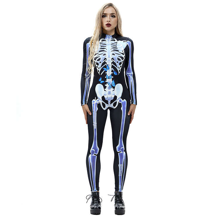 Scary Skull Printed Unitard 3D Digital Printed Skeleton Bodysuit Halloween Costume N18235