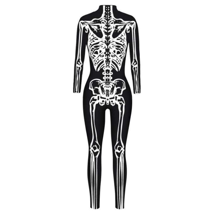 Scary White Bone 3D Digital Printed Unitard Skeleton High Neck Bodysuit Halloween Costume N21395