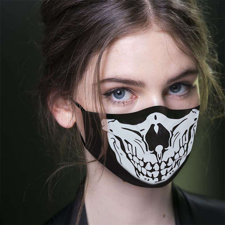 Horrible White Skull Pattern Masquerade Adult Ghost Halloween Cosplay Reusable Face Mask MS21480