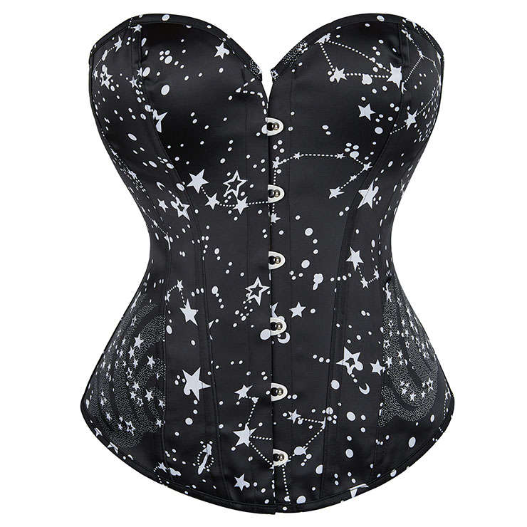 Steampunk 12 Steel Boned Star Printed Waist Cincher Strapless Body Shaper Overbust Corset N21646