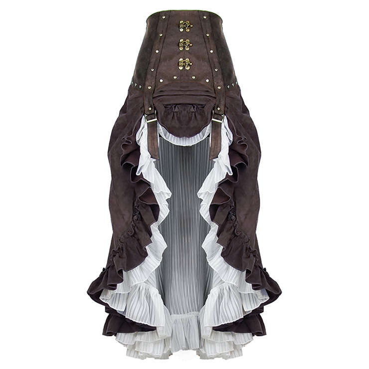 Victorian Steampunk Ruffle Multi-layered Asymmetrical Hemline High Waist Cinching Skirt N19282