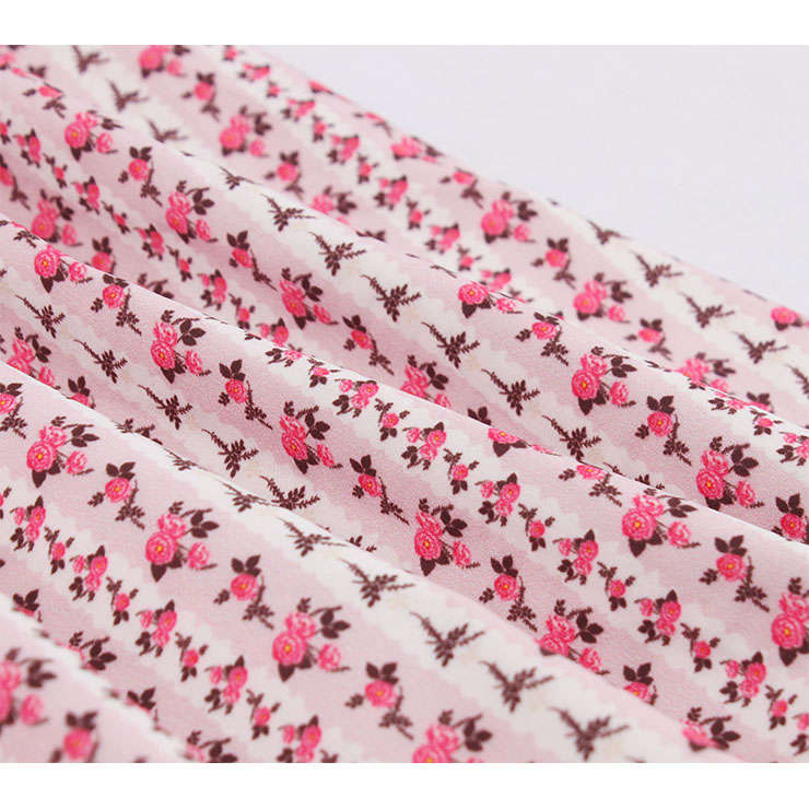 Vintage Rockabilly Floral Printed Round Collar Sleeveless Frock High Waist Summer Day Dress N18981