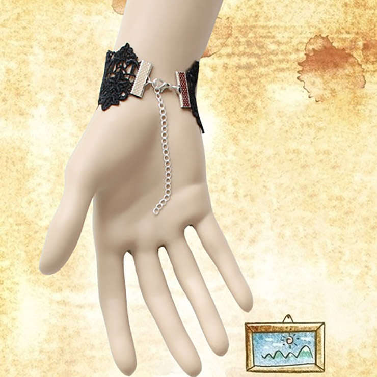 Vintage Black Lace Wristband Crystal Embellishment Bracelet J17862
