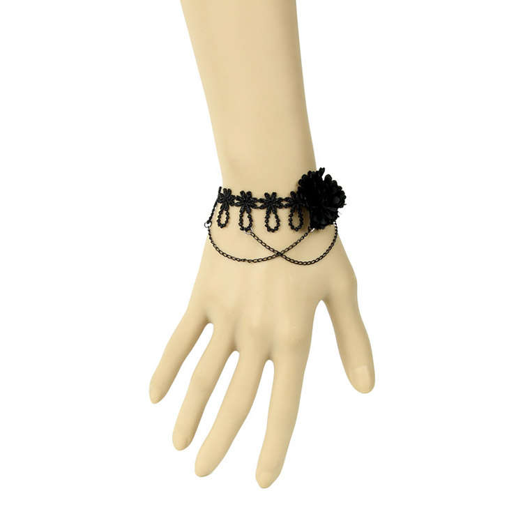 Vintage Black Lace Wristband Floral Embellishment Bracelet J17839