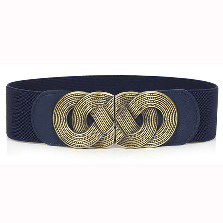 Women's Vintage Wide Elastic Bronze Buckle Waist Belt Retro Cinch Belt N15361