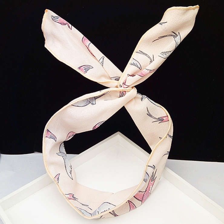 Vintage Womens Birds Print Wired Bow Twist Headband J14681