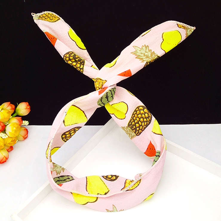 Vintage Womens Fruits Print Wired Bow Twist Headband J14680
