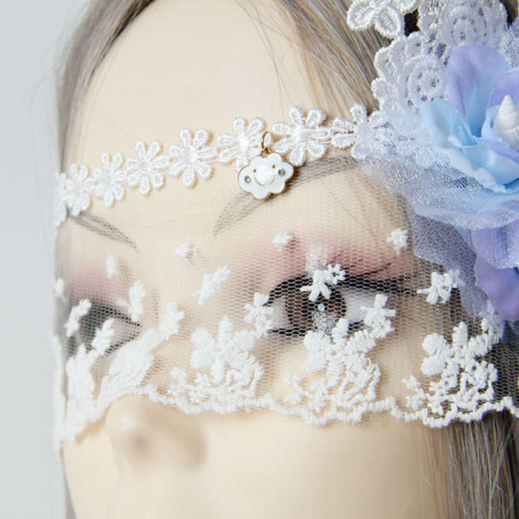 Bride Lifelike Flower White Lace Wedding Party Mask MS12973