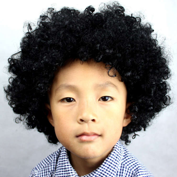 Unisex Black Wild-curl up Curly Clown Quirky Wig for Adult and Child MS16068