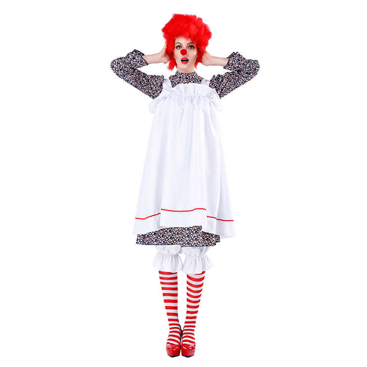 5pcs Women's Crazy Circus Clown Floral Dress With Apron Adult Cosplay Costume N19478