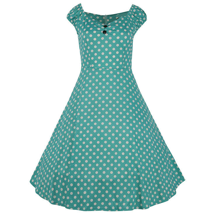 Classical 1950's Vintage Polka Dot Print Casual Dress