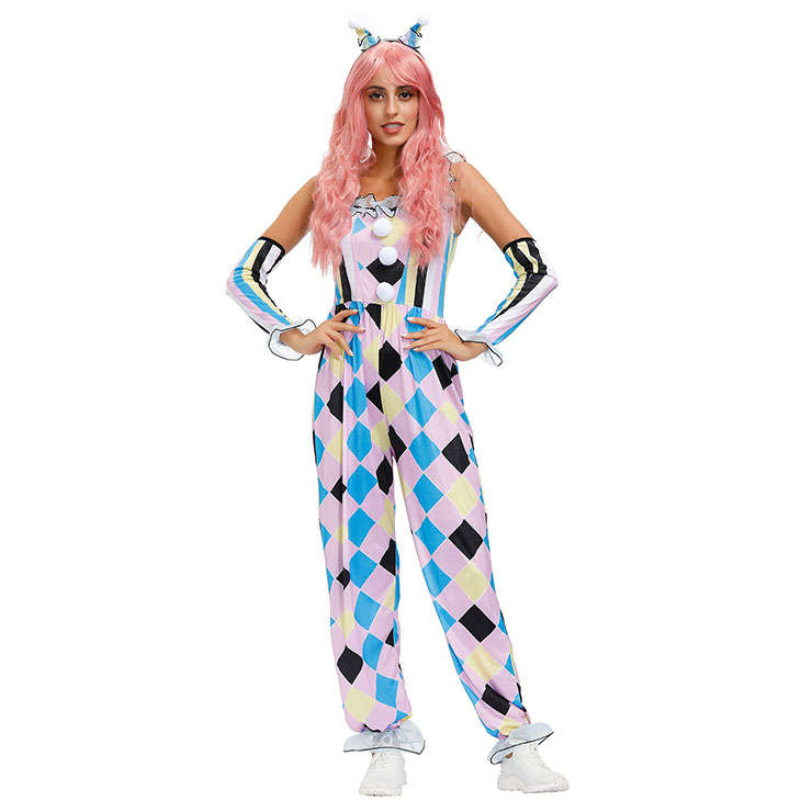 Women's Lace Shoulder Straps Jumpsuit Circus Clown Halloween Adult Cosplay Costume N20596