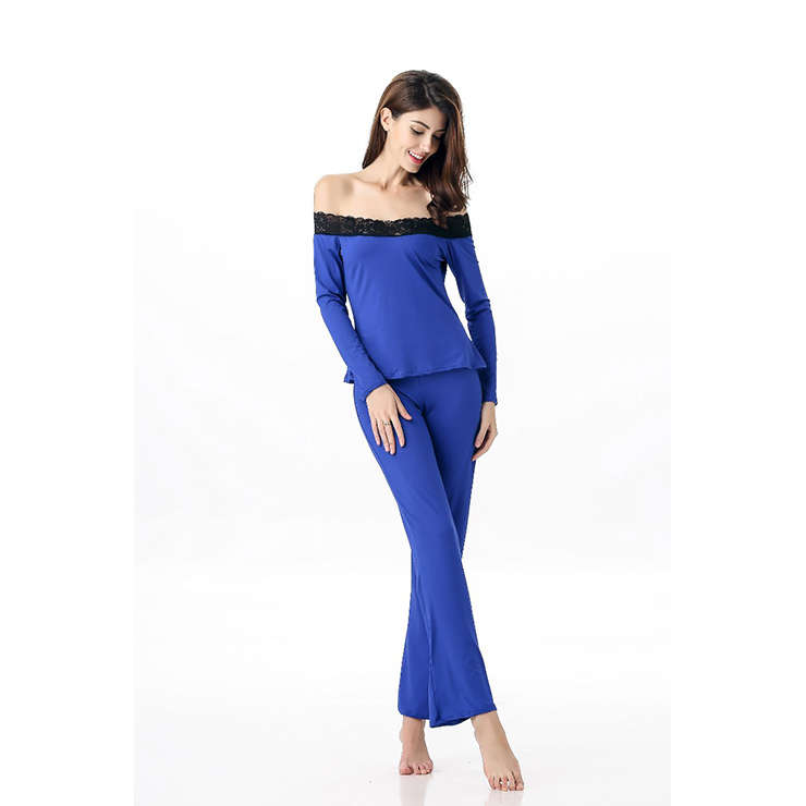 Women's Loose Fit Lace Trimmed Sleepwear Pant Pajamas Set NightWear Outfit N11626