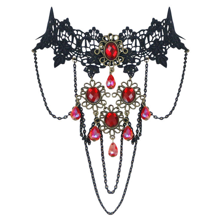 Retro Gothic Victorian Lace Gem Chocker Necklace J12061