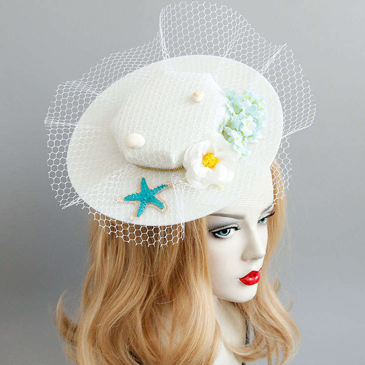 Elegant Charming White Flower Net Hair Clip Hat J17269