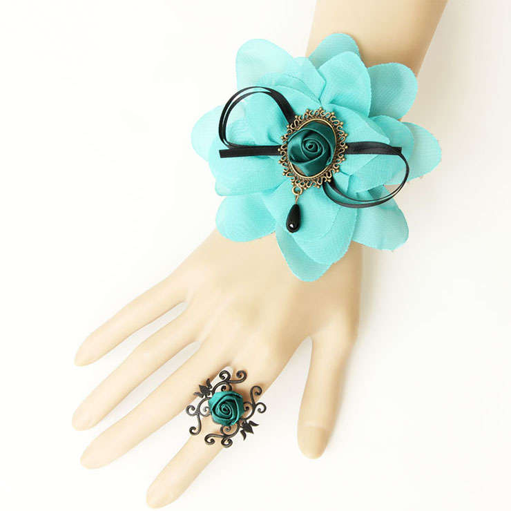 Retro Floral Wristband Victorian Style Rose Embellishment Bracelet with Ring J17775