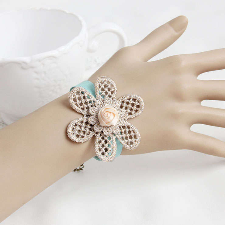 Gothic Blue Wristband Floral Embellishment Bracelet J17805