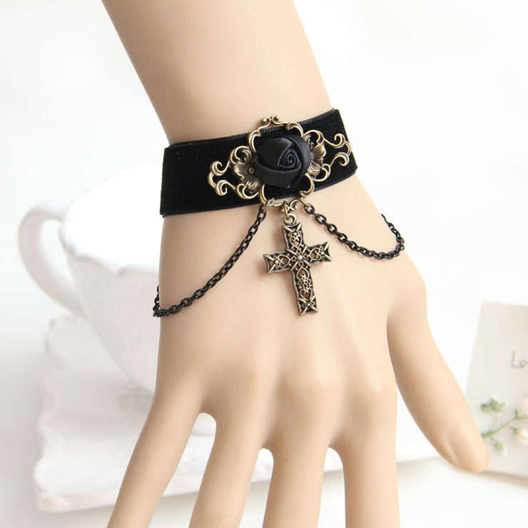 Gothic Balck Wristband Floral Embellishment Bracelet J17807