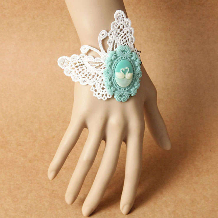 Victorian Gothic White Butterfly Embellishment Bracelet J17808