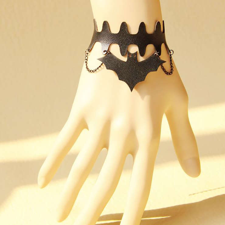 Gothic Black Wristband Bat Embellishment Bracelet J17891