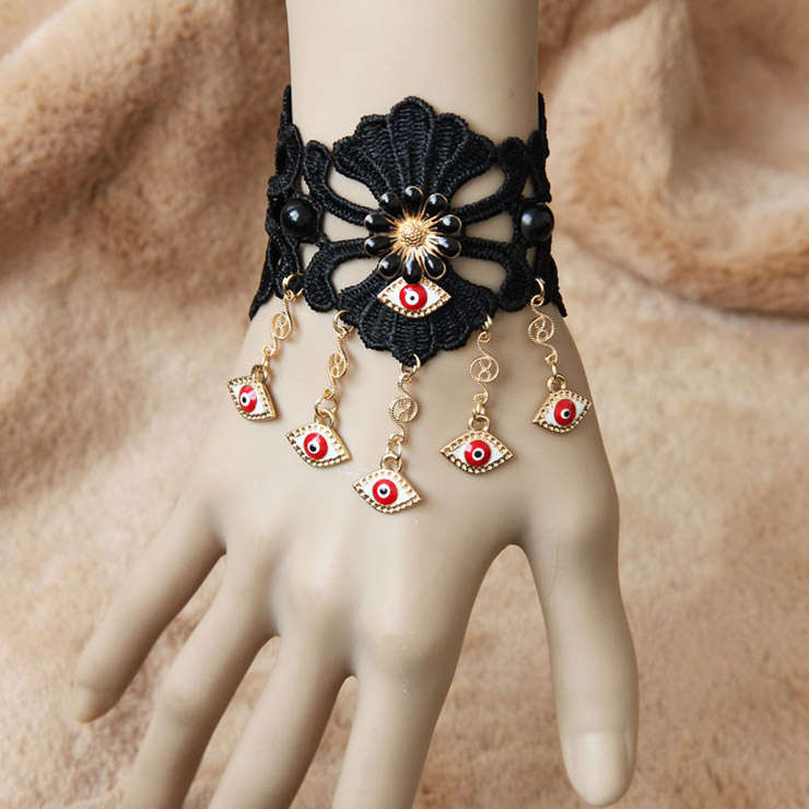 Gothic Black Wristband Butterfly Embellishment Bracelet J17892