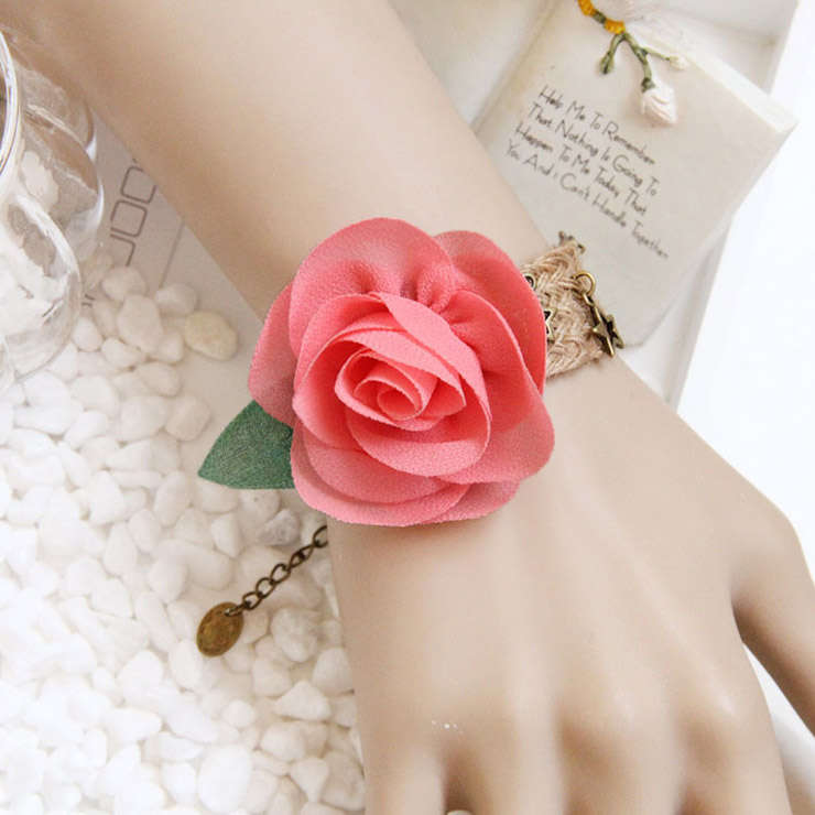 Vintage Braiding Wristband Flower Embellishment Bracelet J17894