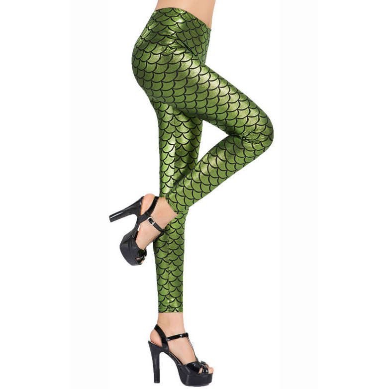 Sexy Green Fish Scale Pattern Low Waist Leggings L10265