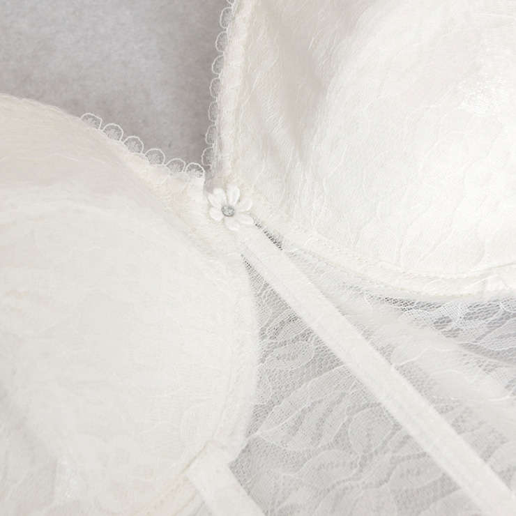 Women's White Floral Lace Plastic Bone Bridal Strapless Bustier N15762
