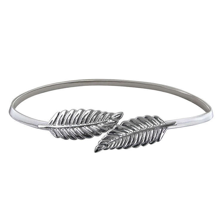 Women's Fashion Silver Metal Leaf Elastic Dress Waist Thin Cinch Belt N16054