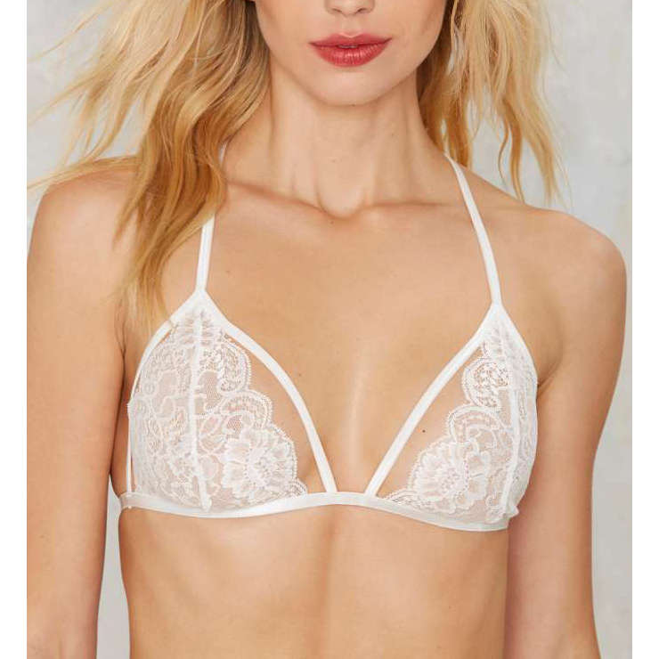 Charming White Super Soft Floral Lace Wireless Triangle Bra Top N16843