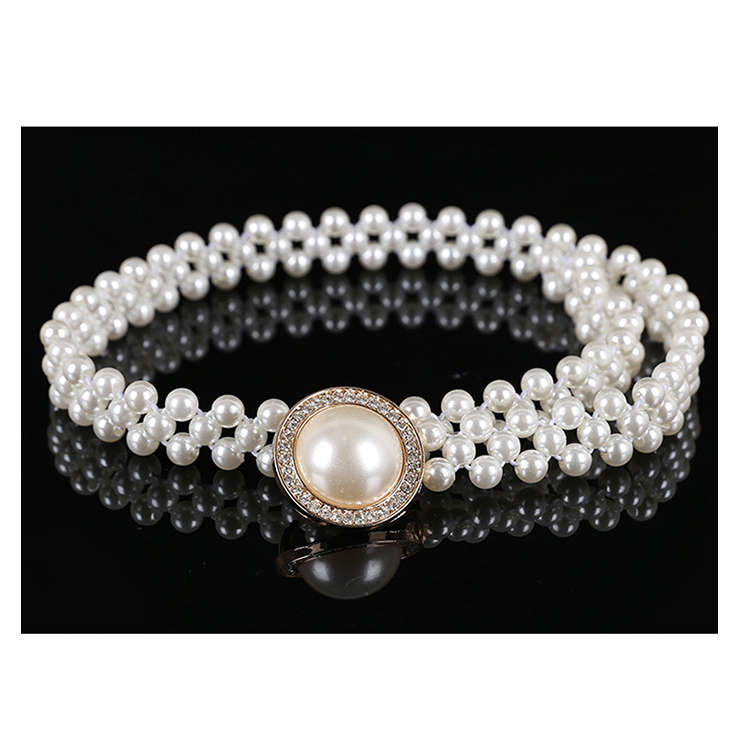 Women's Fashion White Simulated Pearl Skinny Thin Waist Belt N16938