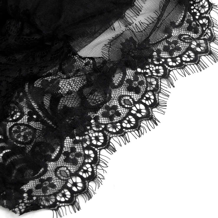 Fashion Black Long Sleeve Lace Trim Mesh Nightgown Sleepwear Robe with G-string N17354