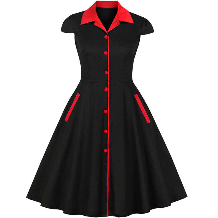 Plus Size Vintage Black and Red Chinoiserie Lapel Short Sleeves Reformed Cheongsam High Waist Mid...