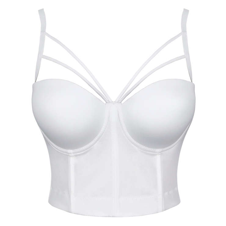 Sexy White Strappy Padded Underwire B Cup Bustier Bra Clubwear Crop Top N18721