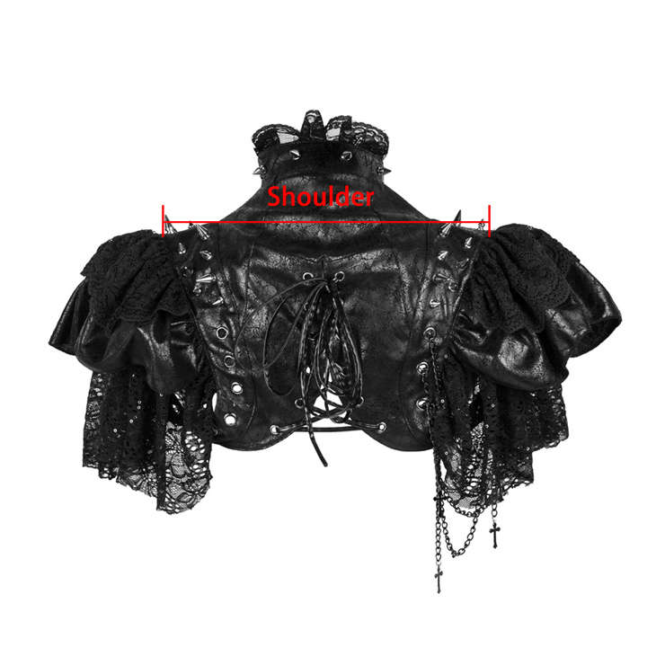 Gothic Black PU Leather Lace Cape Black Chain Steampunk Rivet and Cross Embellished Shrug N19017