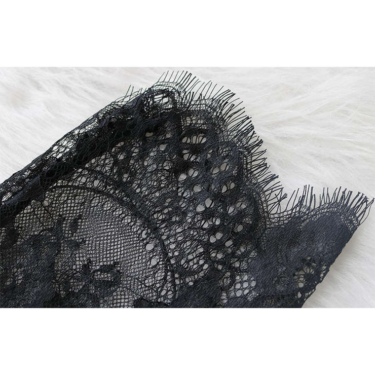 Sexy Black See-through Floral Lace Long Sleeve Self-tying Thin Crop Top Underwear N19336
