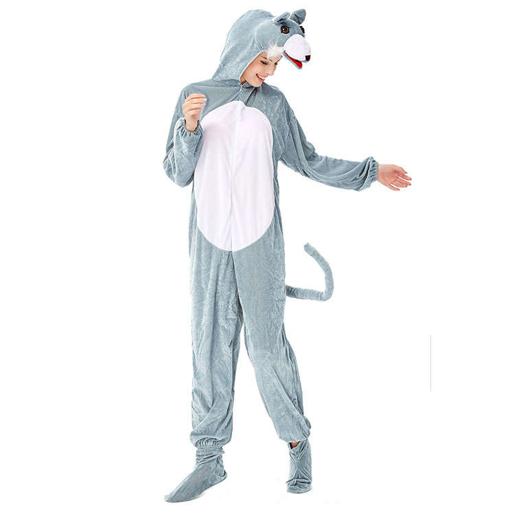 Unisex Funny Gray Mouse Animal Circus Bodysuit Cosplay Pajamas Halloween Costume N19427