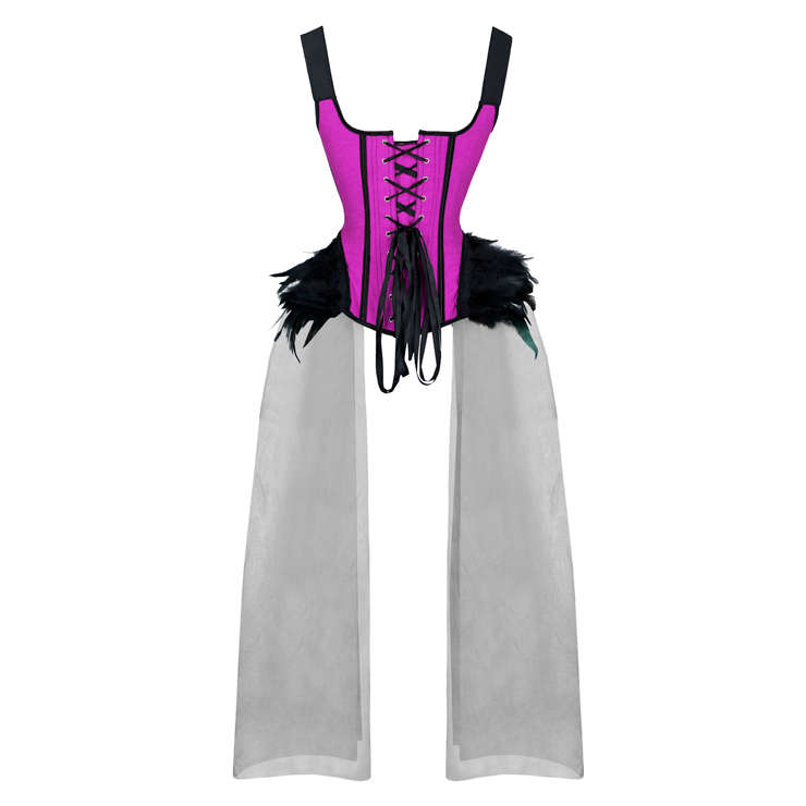 Gothic Purple Feather Jacquard Elastic Wide Straps Plastic Bone Gauze Hem Overbust Corset N20231