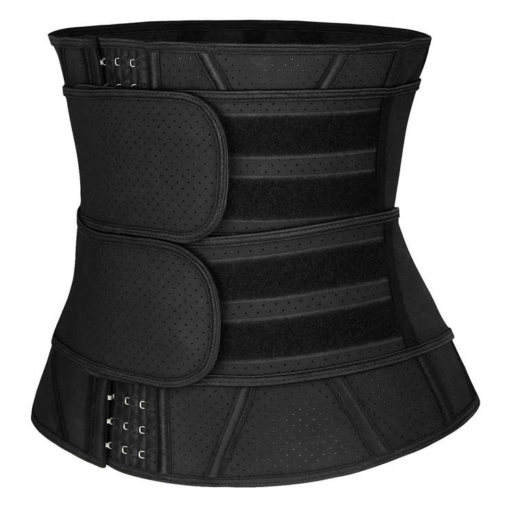 Unisex Black Latex Velcro Sports Waist Trainers Gym Steel Bones Body Shaper Belt N20541
