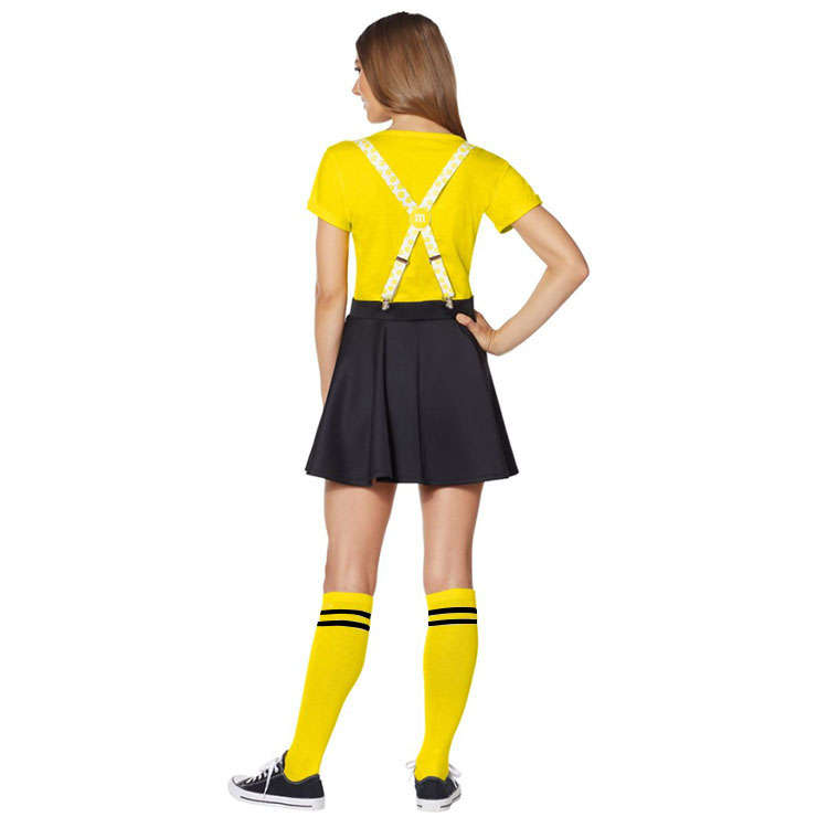 Fashion Spirit Halloween Adult Yellow M&M's Kit With Suspenders Skirt Cosplay Costume N20985