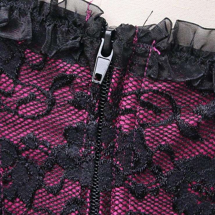 Sexy Purple Satin Strapless Floral Lace Overbust Corset N2308