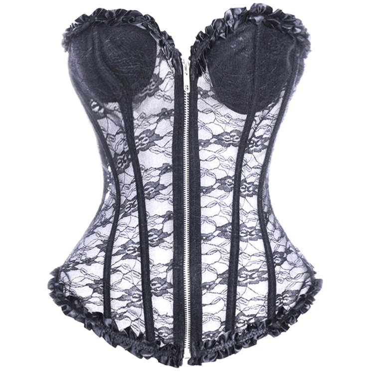 Zipper Black Lace Corset N5767