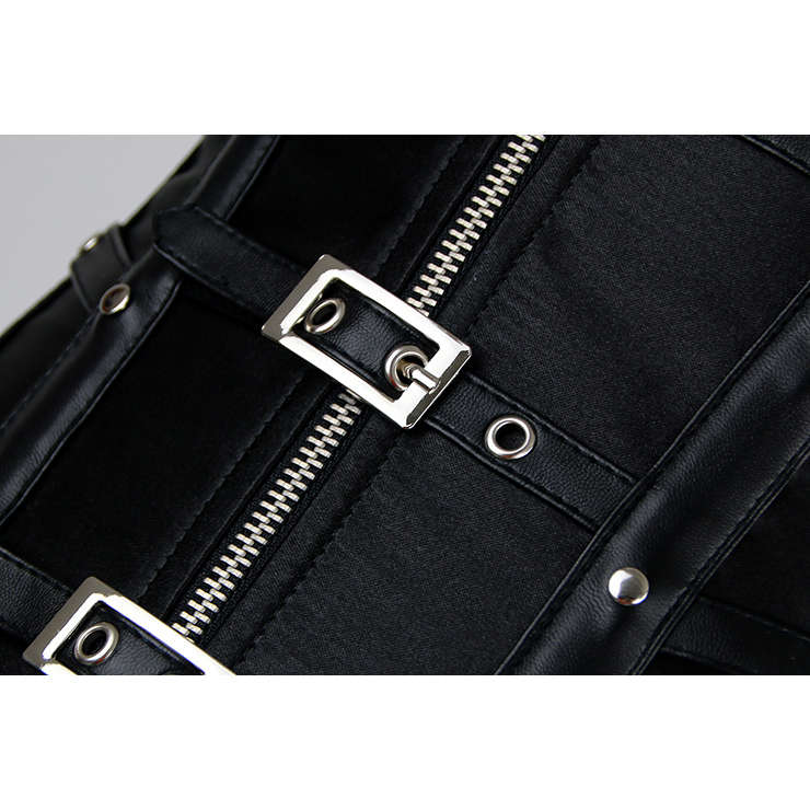 Leather and Satin Buckle-up Zipper Corset N9169