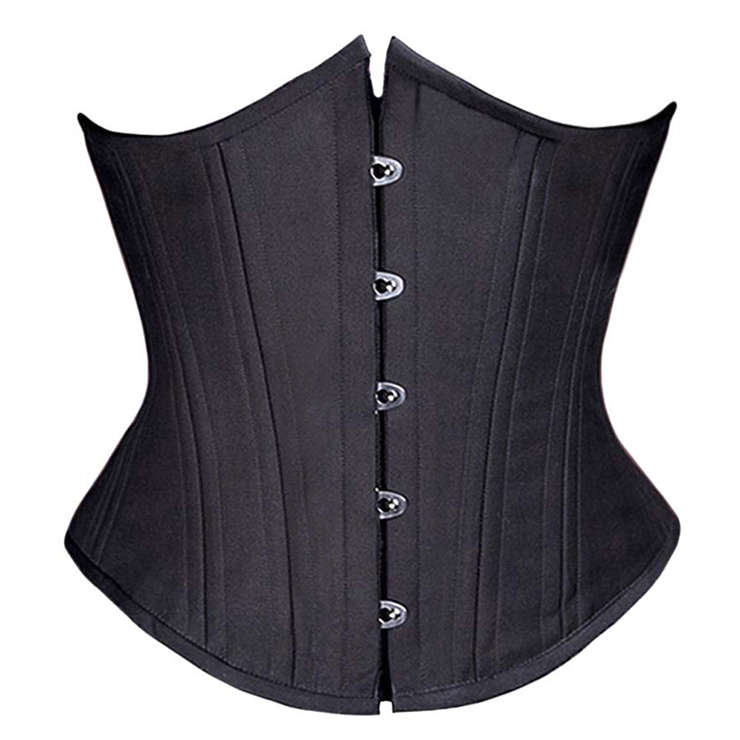 26 Steel Bones Comfortable Black Satin Busk Closure Underbust Corset N9621