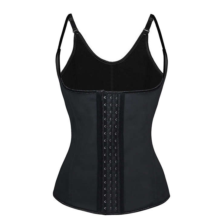 Fashion Black Latex Shoulder Strap Steel Boned Hook And Eye Closure Corset N9633