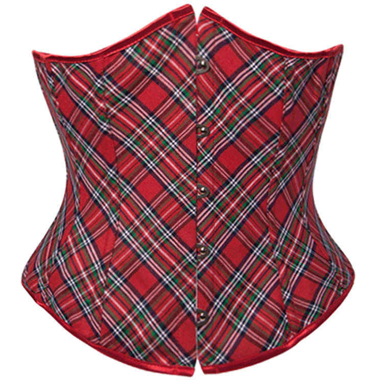 Fashion Red Tartan Busk Closure Underbust Corset N9657